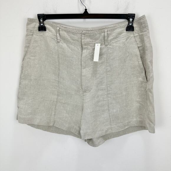 Madewell Pintucked Shorts in 100% Linen Oat Beige High Rise Vacation US 12 NWT - Picture 7 of 13